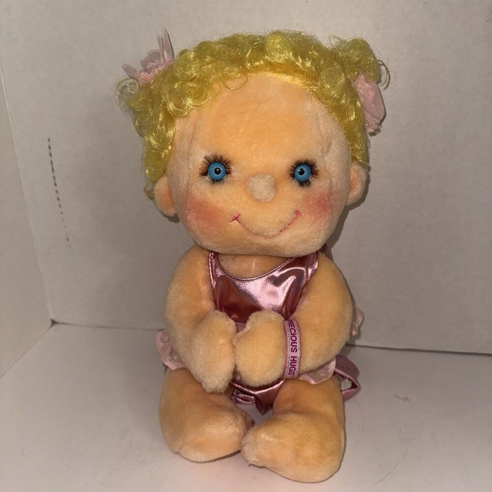 VTG 1985 Kenner Hugga Bunch Precious Hugs Hallmark 18” Blonde Plush Doll Pink